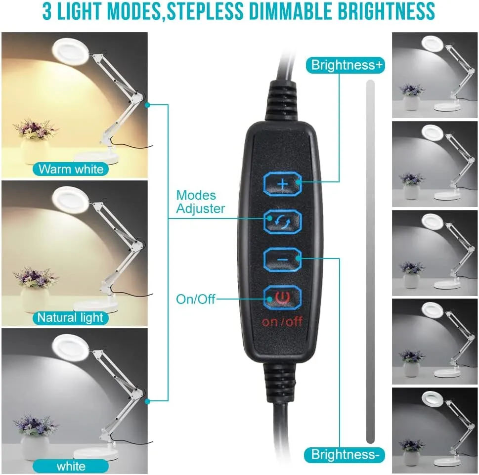Stona LED lampa sa lupom za manikir – 8X uvećanje ( stalak + stega ) - Slika 9